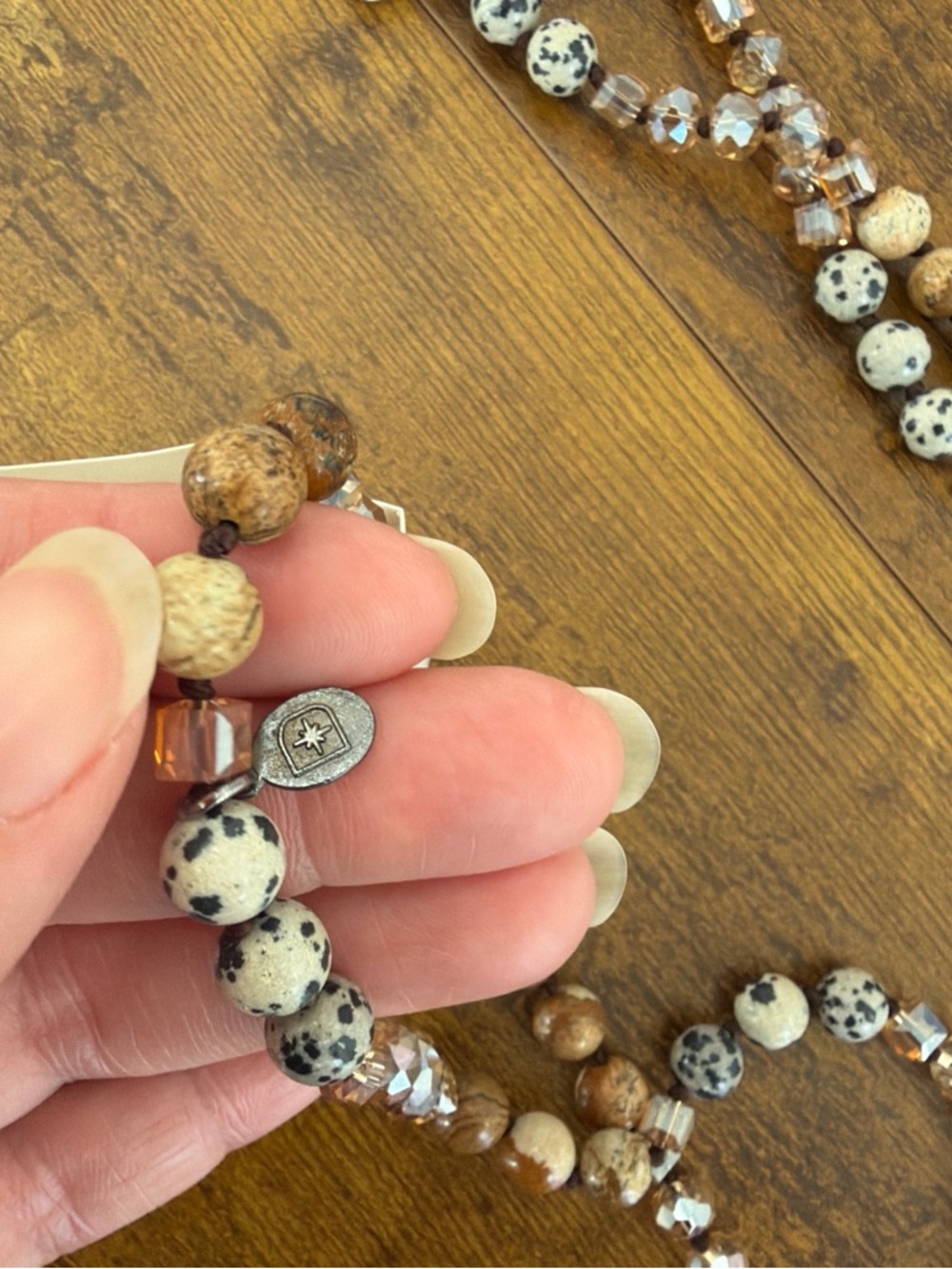 Dylan Rochelle Long Beaded Dalmatian Jasper Natural Stone Pendant Necklace NWT - Picture 4 of 6
